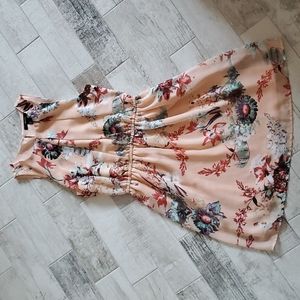 Forever 21 Peachy Pink Floral Print Dress Sleeveless Small Elastic Waist